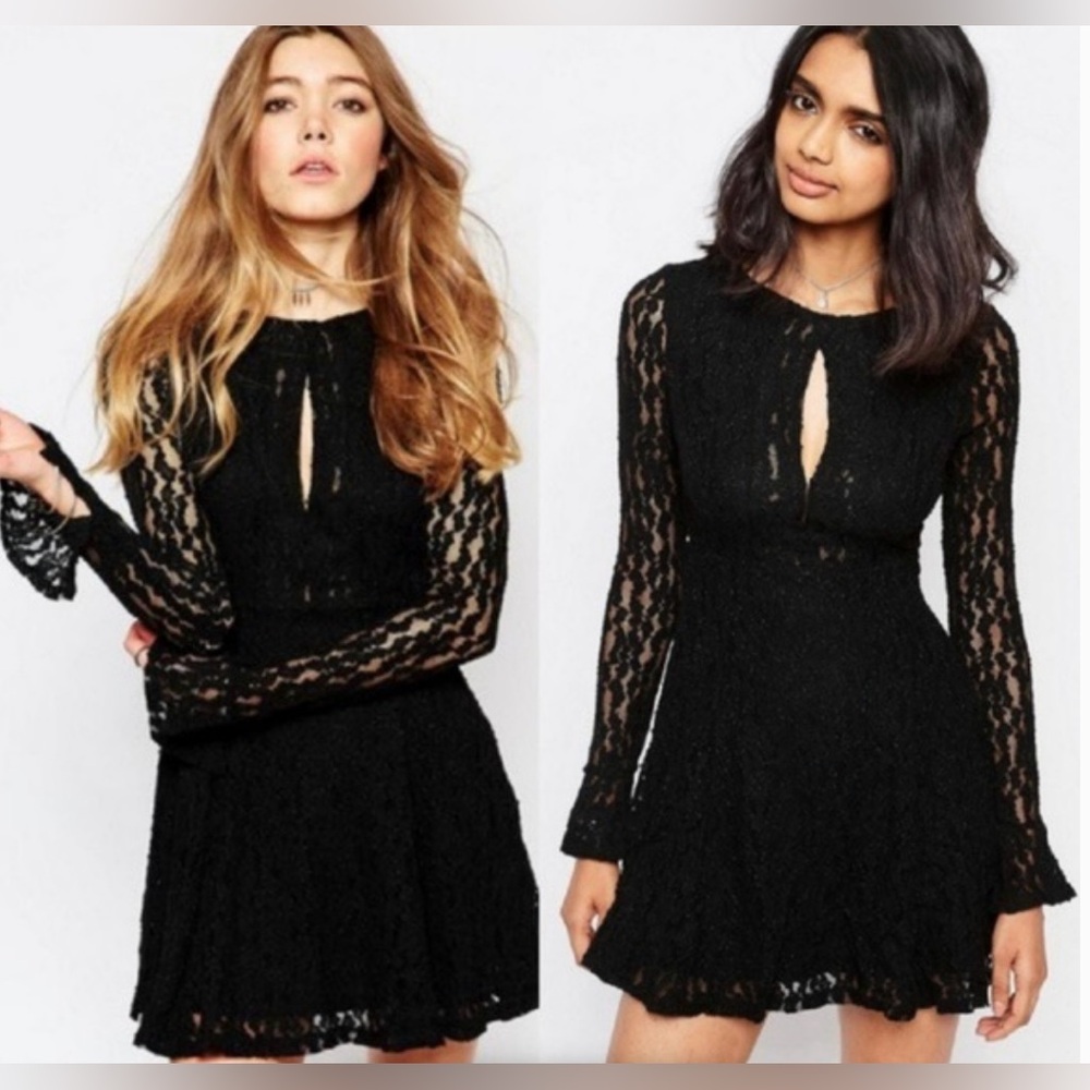 Free People lace keyhole long sleeve dress Small